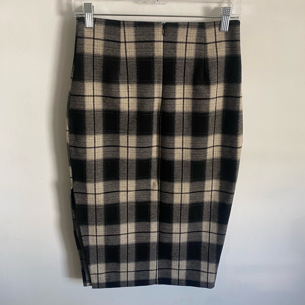 Plaid Black and Cream Women's Pencil Skirt‎ Office Siren - Picture 3 of 8